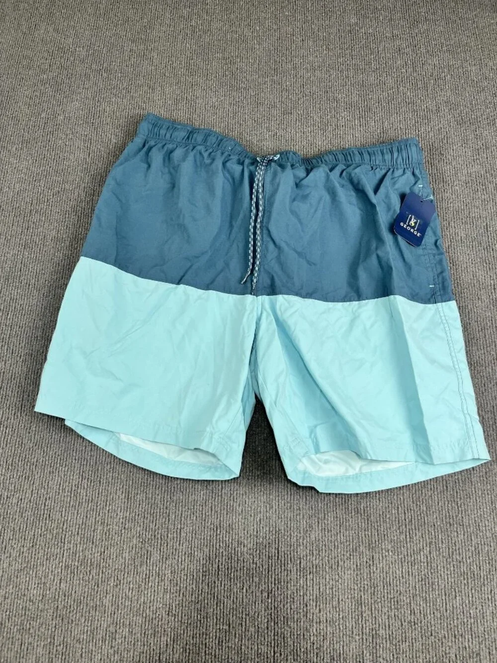 George Mens Blue Colorblock Elastic Waist Swim Trunks XL 40-42 NWT